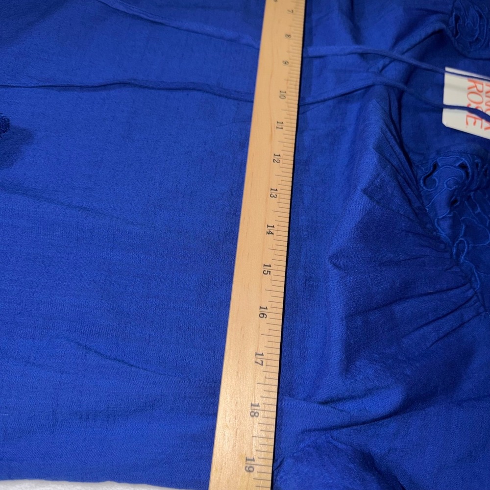 Knox Rose Womens Blue Embroidered Tassel Tie Blouse Short Sleeve Top Small NWT - Picture 8 of 9